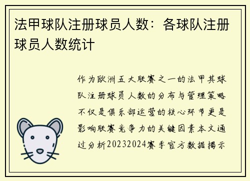 法甲球队注册球员人数：各球队注册球员人数统计