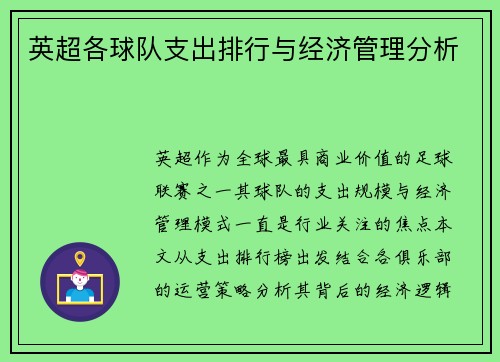 英超各球队支出排行与经济管理分析