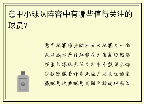 意甲小球队阵容中有哪些值得关注的球员？